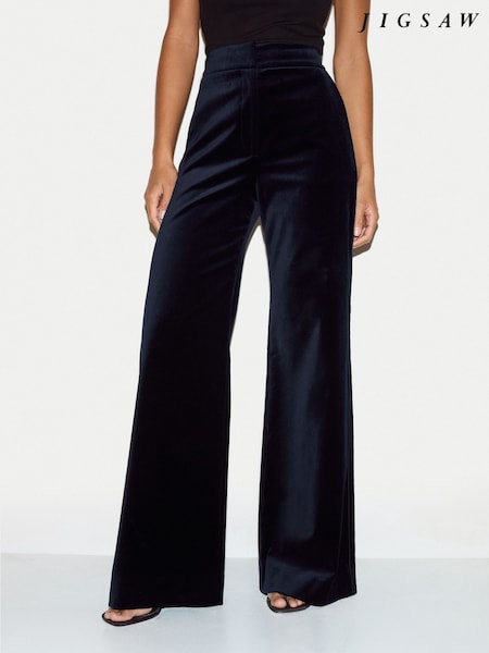 Blue - Jigsaw Velvet Satin Wide Leg Trousers