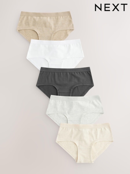 White/Charcoal Grey/Oatmeal Hipster Briefs 5 Pack (2-16yrs) (407118) | £9 - £13