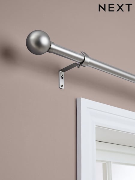 Brushed Silver Ball Finial Extendable Curtain 28mm Pole Kit (407371) | £35 - £60