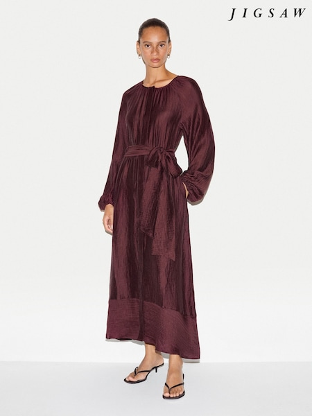 Red - Jigsaw Textured Long Sleeve Dress