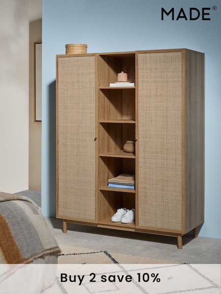 MADE.COM Oak Effect Pavia Rattan Triple Wardrobe (407804) | £699