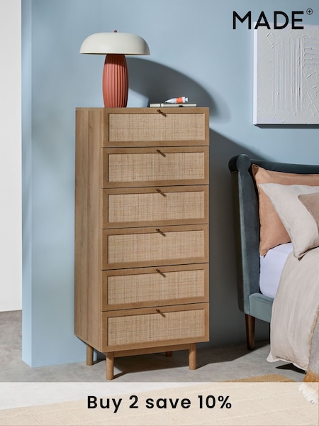 MADE.COM Oak Effect 1 Pavia Rattan 6 Drawer Chest of Drawers (407818) | £399