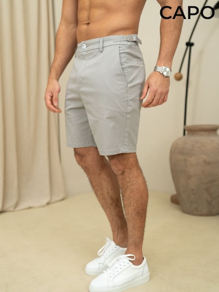 Grey - Regular Capo Chino Side Adjuster Shorts