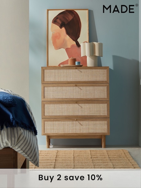 MADE.COM Oak Effect Pavia Rattan 4 Drawer Chest of Drawers (407895) | £379