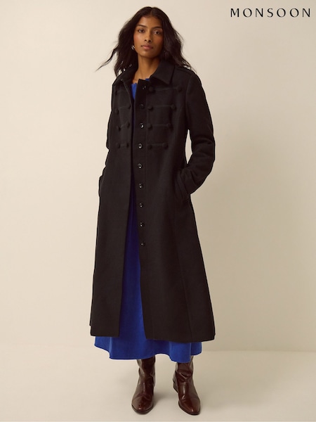 Black - Monsoon Katie Military Coat