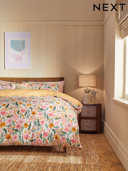 Pink Summer Floral 100% Cotton Printed Duvet Cover and Pillowcase Set (409551) | £20 - £50