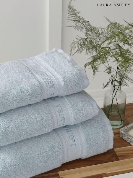 Laura Ashley Seaspray Blue Luxury 100% Cotton Embroidered Towel (410671) | £18 - £42