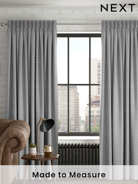 Grey Brushed Mini Check Made To Measure Curtains (411738) | £44