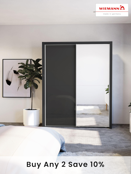 Wiemann Graphite Peyton Glass and Mirror Sliding 1.6m Sliding Semi Fitted Wardrobe (412056) | £1,075