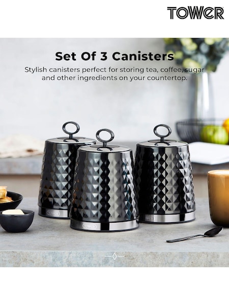 Tower Black Solitaire Set of 3 Canisters (413388) | £35