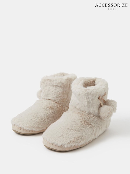 Natural - Accessorize Faux Fur Boot Slippers
