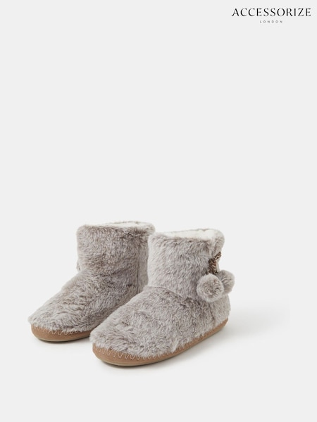 Grey - Accessorize Faux Fur Boot Slippers