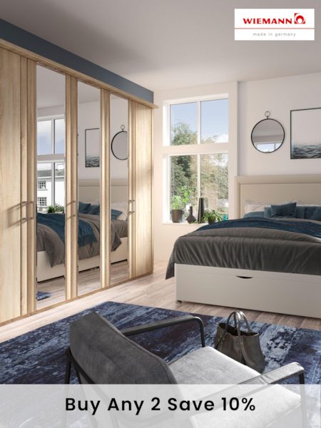 Wiemann Natural Torquay Wood and Mirror Semi Fitted 5 Door Wardrobe (415795) | £1,550