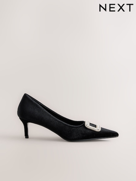 Black - Forever Comfort® Low Jewel Trim Court Heels