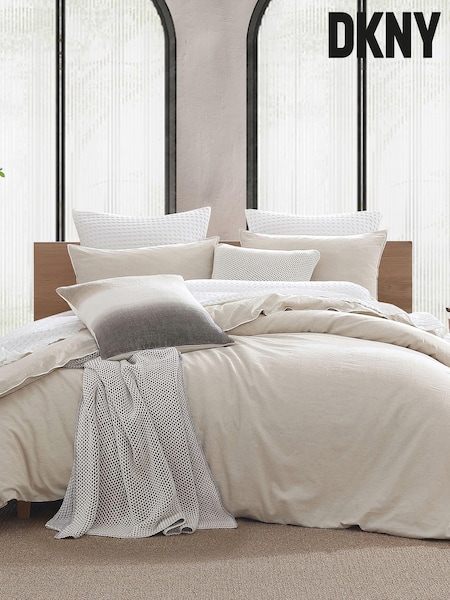 DKNY Cream Pure Washed Linen Duvet Cover and Pillowcase Set (416163) | £120 - £140