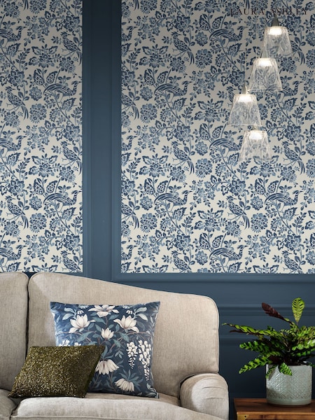 Laura Ashley Dark Seaspray Blue Adain Palace A4 Wallpaper Sample (416349) | £1