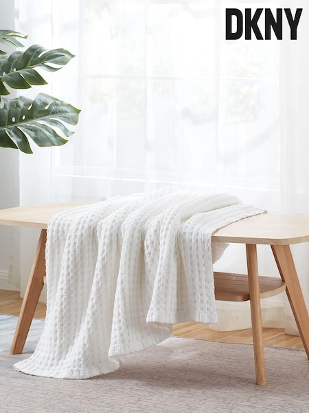 DKNY White Pure Waffle 100% Cotton Throw (416813) | £120