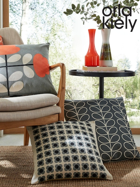 Orla Kiely Grey Small Linear Stem 100% Cotton Cushion (416855) | £42