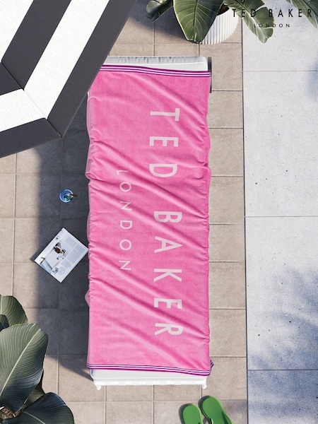 Ted Baker Pink Logo Beach 100% Cotton Towel (417155) | £50