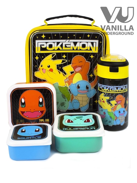 Vanilla Underground Black Pokemon Boys Black Pikachu And Squirtle Lunch Bag Bottle And 3 Snack Pots (417320) | £25