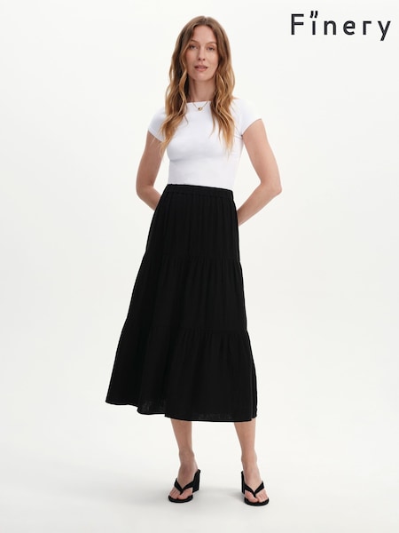 Black - Finery Harriet Cotton Cheesecloth Midi Skirt