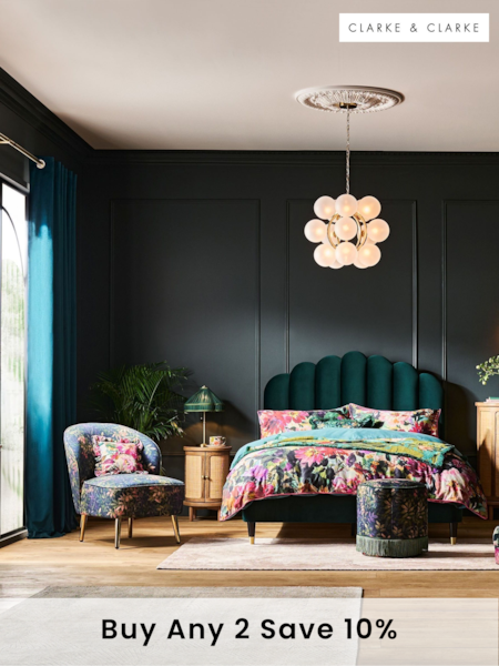 Clarke and Clarke Bottle Green Velvet Scalloped Bed (418008) | £750 - £850