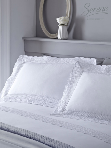 Serene White Renaissance Embroidered Edge Duvet Cover and Pillowcase Set (418046) | £25 - £45