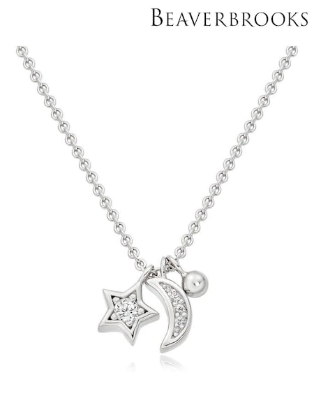 Beaverbrooks Sterling Silver Cubic Zirconia Moon And Star Necklace (419307) | £60