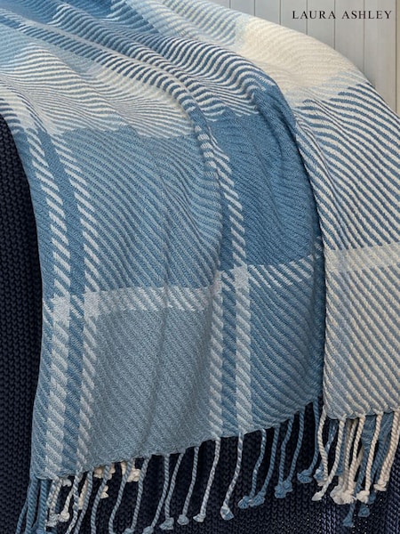 Laura Ashley Seaspray Blue Dylan 100% Cotton Throw (419738) | £55