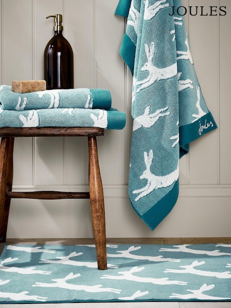 Joules Teal Jumping Hare 100% Cotton Towel (420067) | £16 - £40
