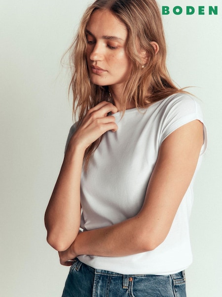 White - Boden Supersoft Slash Neck T-shirt