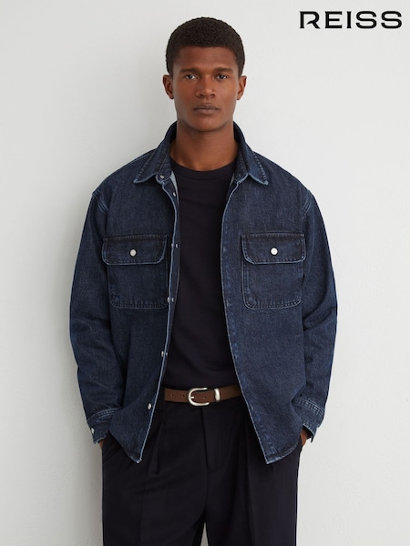 Dark Blue - Regular Reiss Kravitz Twin-pocket Rigid-denim Jacket