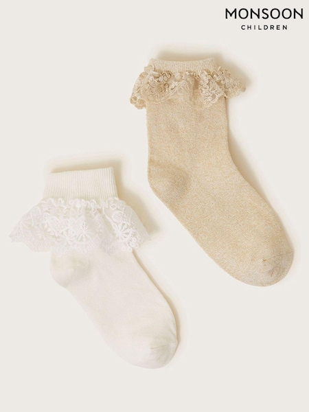 Monsoon Gold Lace Trim Socks 2 Pack (422245) | £12