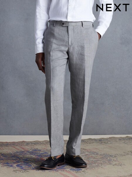 Light Grey Slim Fit Signature Leomaster 100% Linen Suit: Trousers (424589) | £41