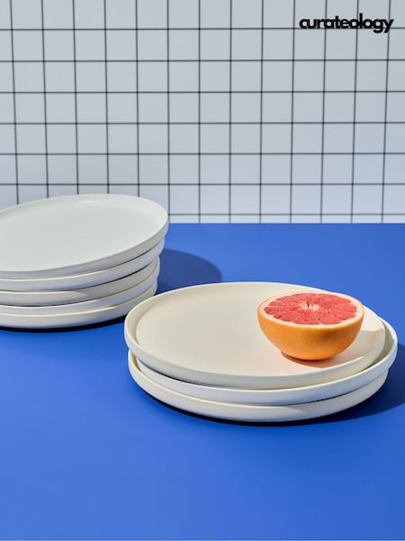 Curateology Set of 4 Ivory LoHo Reactive Glaze Dinner Plates (424962) | £59