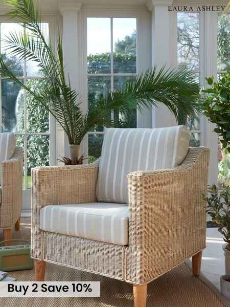 Natural Garden Bamburgh Indoor Rattan Lounging Set with Luxford Stripe Off-White Cushions (425957) | £2,320
