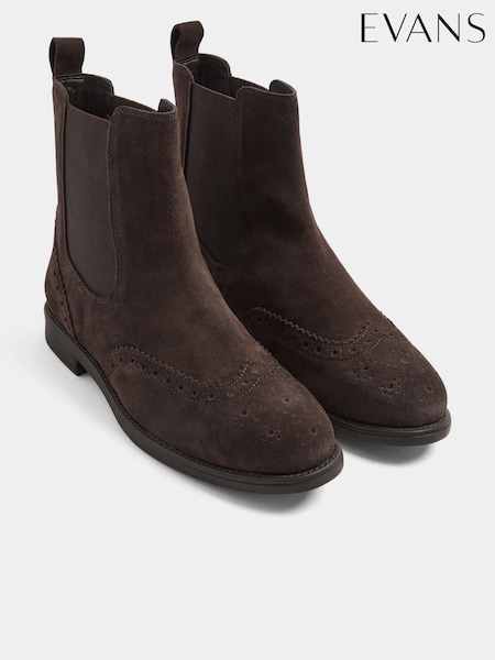 Brown - Evans Suede Brogue Chelsea Boots