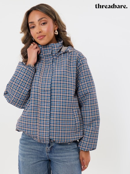 Blue - Threadbare Showerproof Funnel Neck Rain Trench Coat