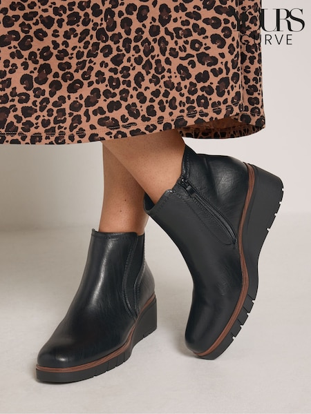Black - Yours Curve Elasticated Panel Wedge Boots