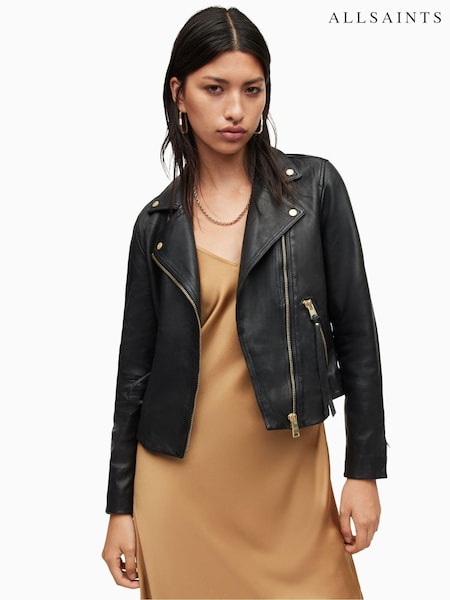 AllSaints Gold Trim Trim Dalby Biker Jacket (42D892) | £349