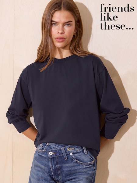 Navy - Friends Like These Long Sleeve Boxy T-shirt