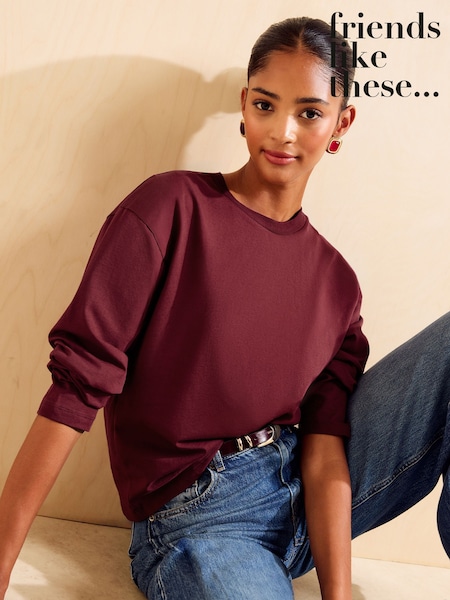 Aubergine Purple - Friends Like These Long Sleeve Boxy T-shirt