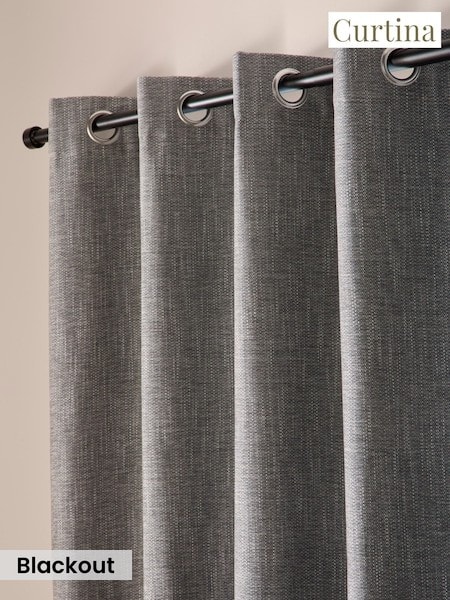 Curtina Boucle Chenille Blackout Pair Of Eyelet Curtains