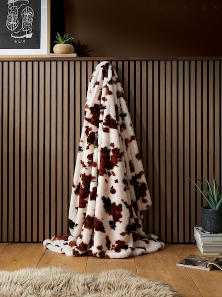 Fusion Cow Print Faux Fur Bedspread