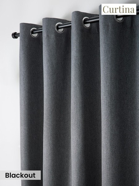 Curtina Plain Twill Blackout Pair Of Eyelet Curtains