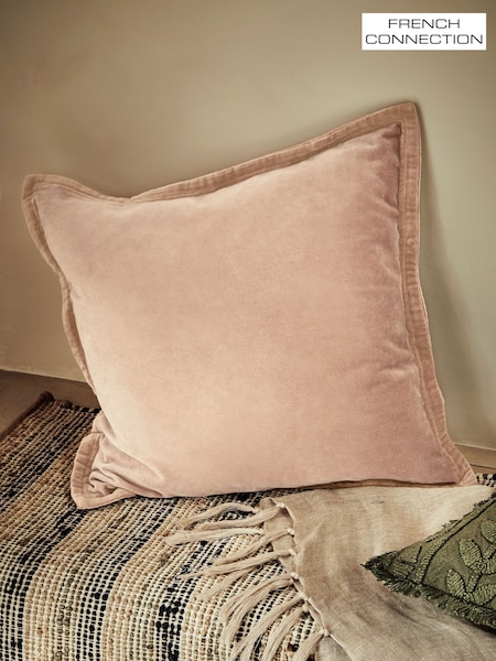 French Connection Toasted Almond 100% Cotton Washed Velvet Cushion (430587) | £30