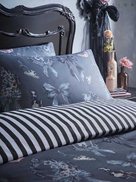 Fusion Bows Noir Easy Care Duvet Cover & Pillowcase Set