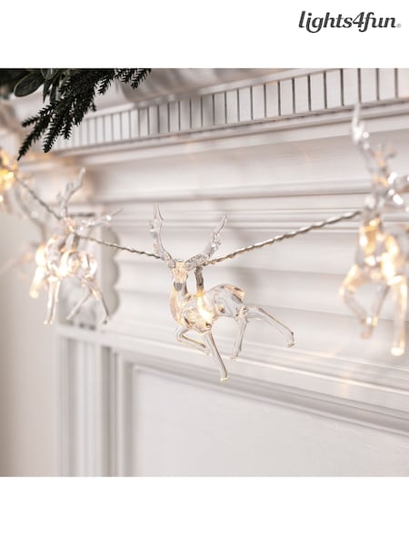 Lights4fun Clear 10 Warm White Reindeer Battery Operated Christmas Fairy Lights 1.7M (430927) | £20