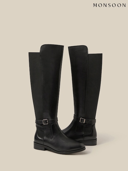 Black - Monsoon Milly Leather Knee High Boots