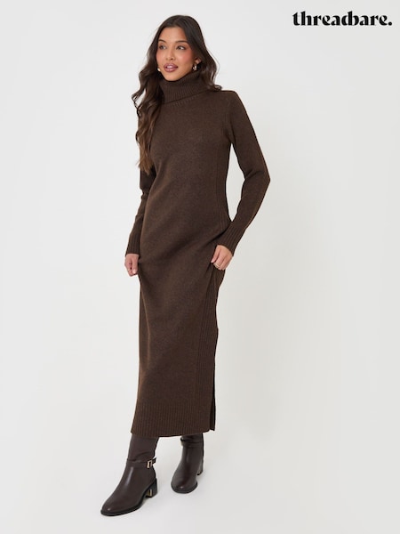 Brown - Threadbare Turtle Neck Maxi Jumper Dress
